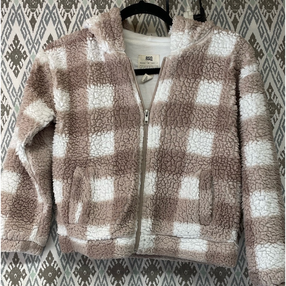 RSQ Sherpa Plaid Girls Jacket